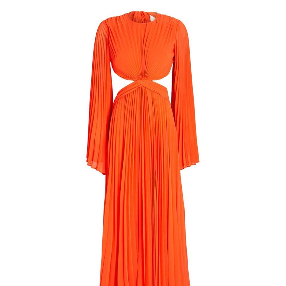 ALEXIS Laurnea Open-Back Plissé Chiffon Maxi Dress, M